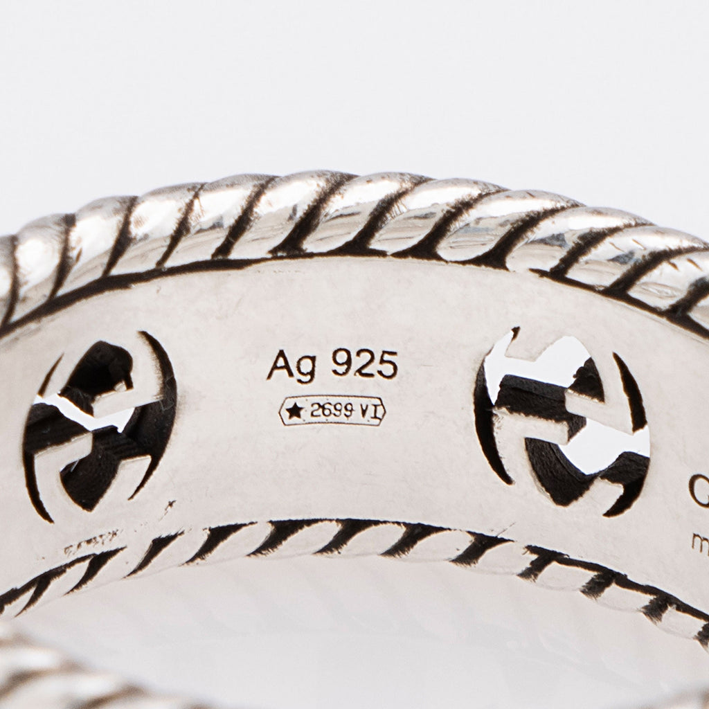Gucci Sterling Silver Interlocking G Flower Ring - Size 8