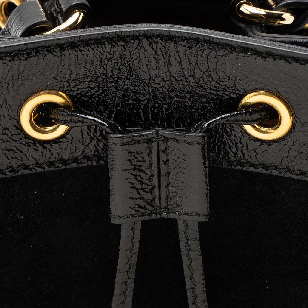 Gucci Suede Patent Leather Ophidia Mini Bucket Bag
