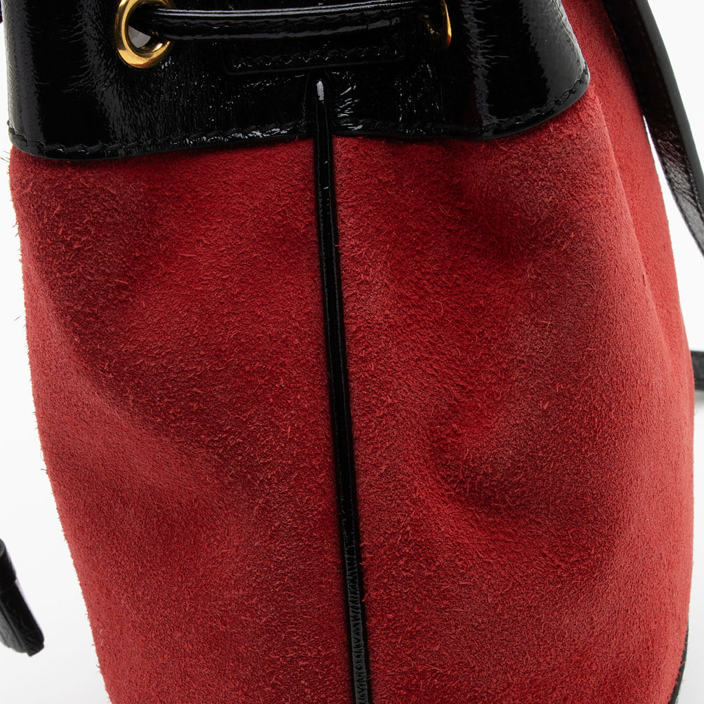 Gucci Suede Patent Leather Ophidia Small Bucket Bag