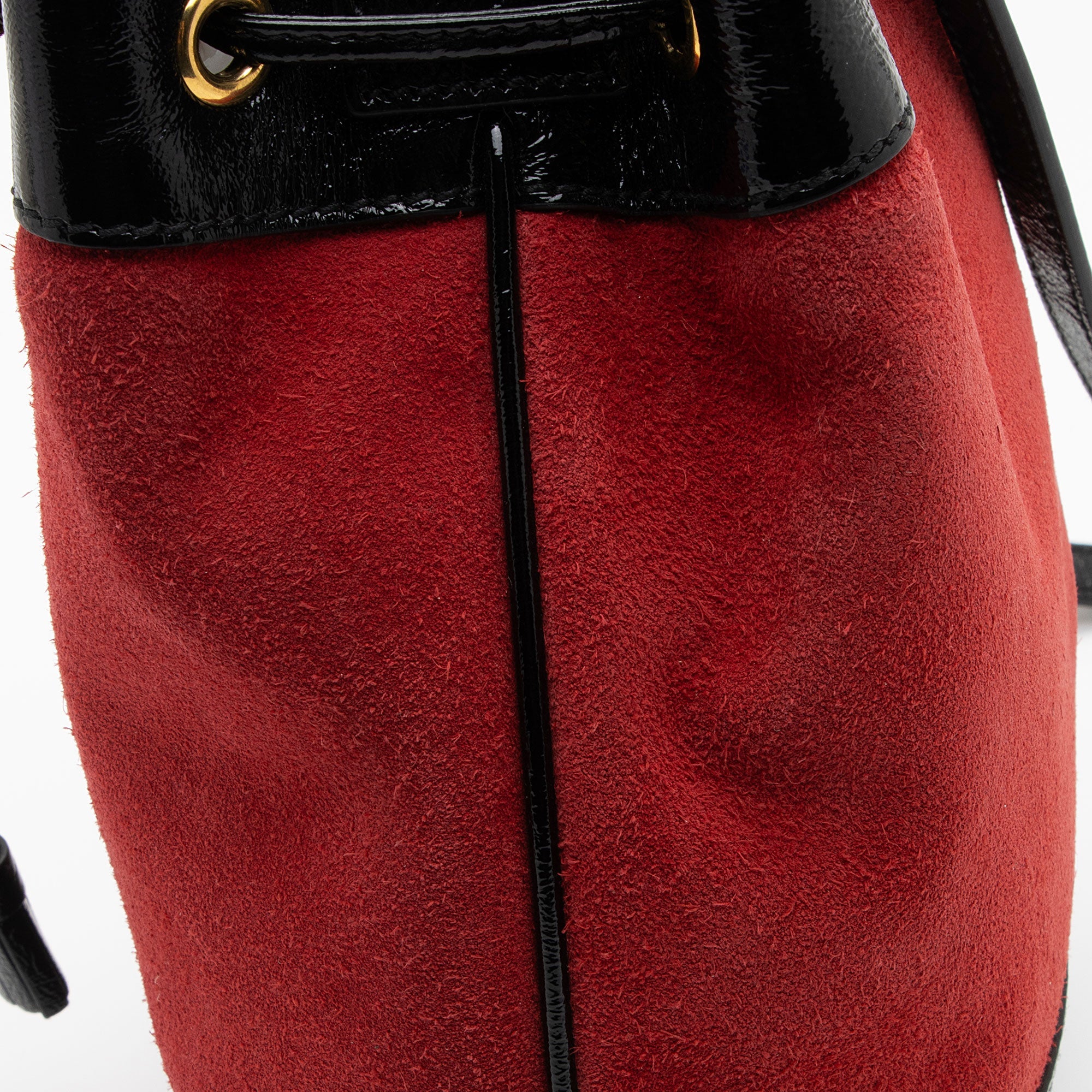 Gucci Suede Patent Leather Ophidia Small Bucket Bag