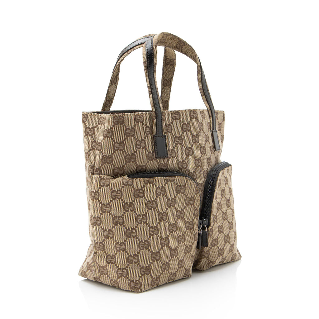 Gucci Vintage GG Canvas Double Pocket Tote