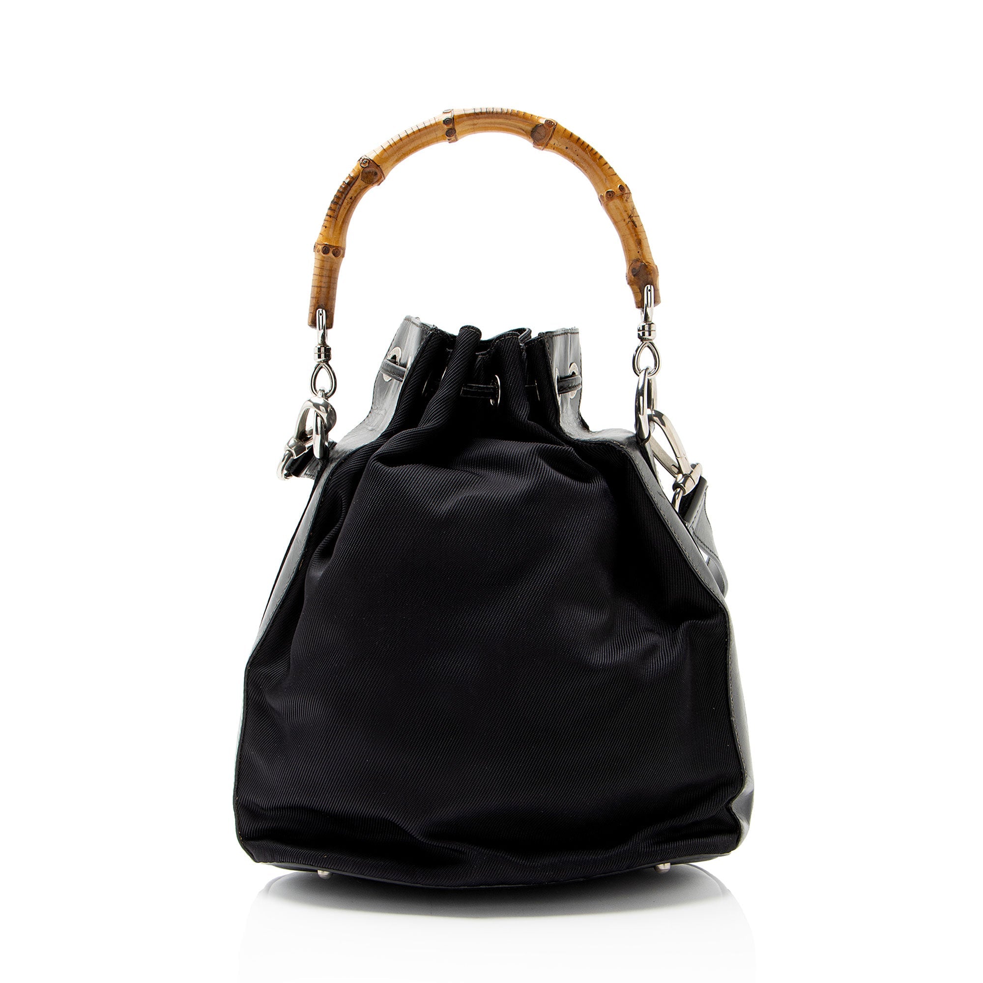 Gucci Vintage Nylon Bamboo Drawstring Bucket Bag