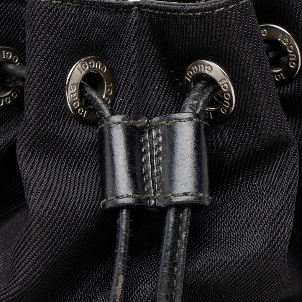 Gucci Vintage Nylon Bamboo Drawstring Bucket Bag