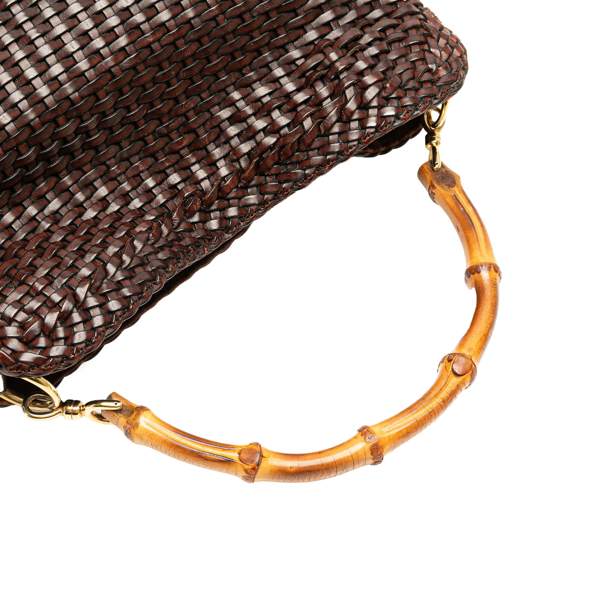 Gucci Woven Leather Bamboo Satchel
