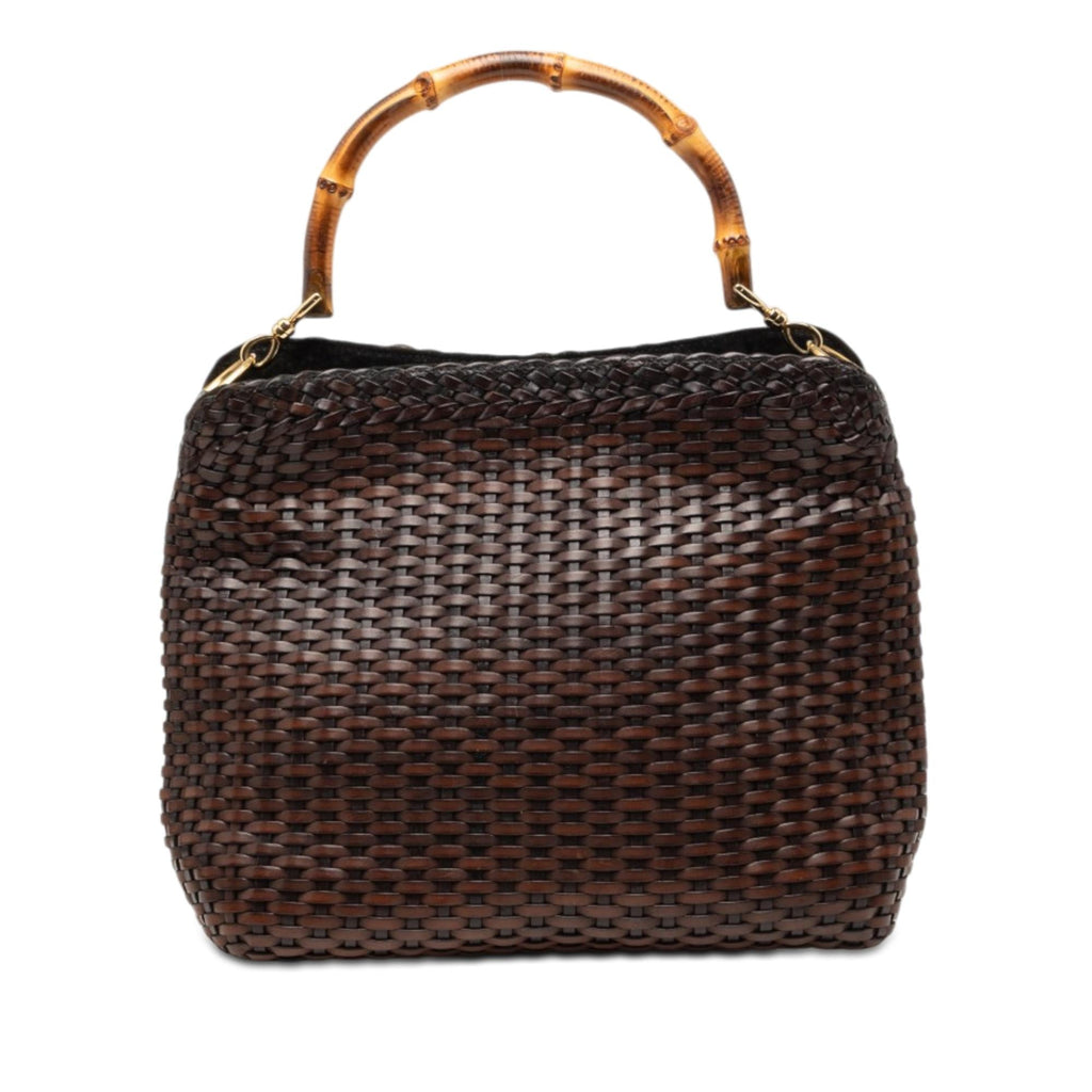 Gucci Woven Leather Bamboo Satchel