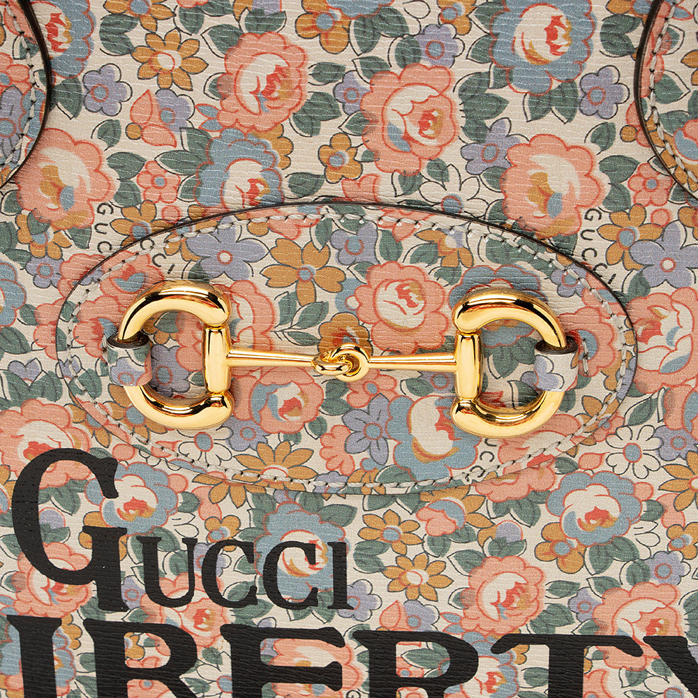 Gucci X Liberty of London Floral Calfskin Horsebit 1955 Top Handle Bag (SHF-21949)