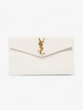 Saint Laurent Uptown Clutch White Grained Leather Medium