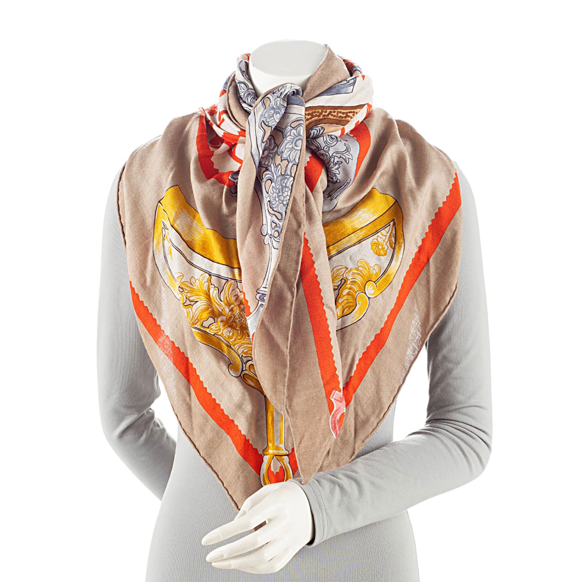 Hermes Cashmere Silk Etriers Triangle Scarf
