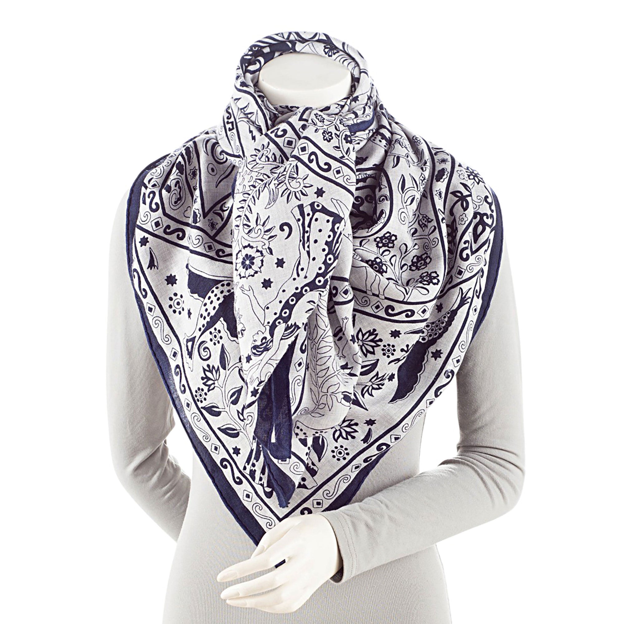 Hermes Silk Cashmere Peuple du Vent 140cm Shawl