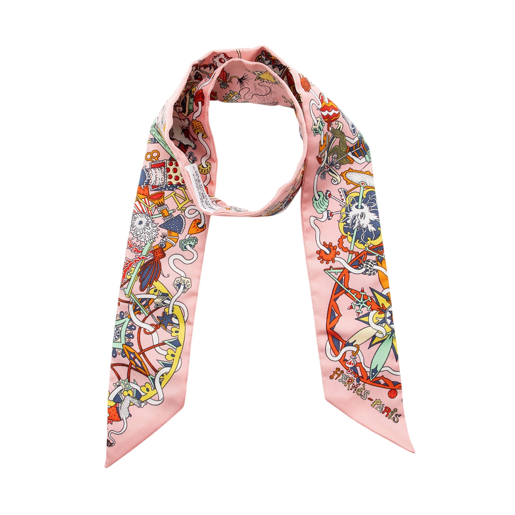 Hermes Silk La Folle Parade Twilly Scarf