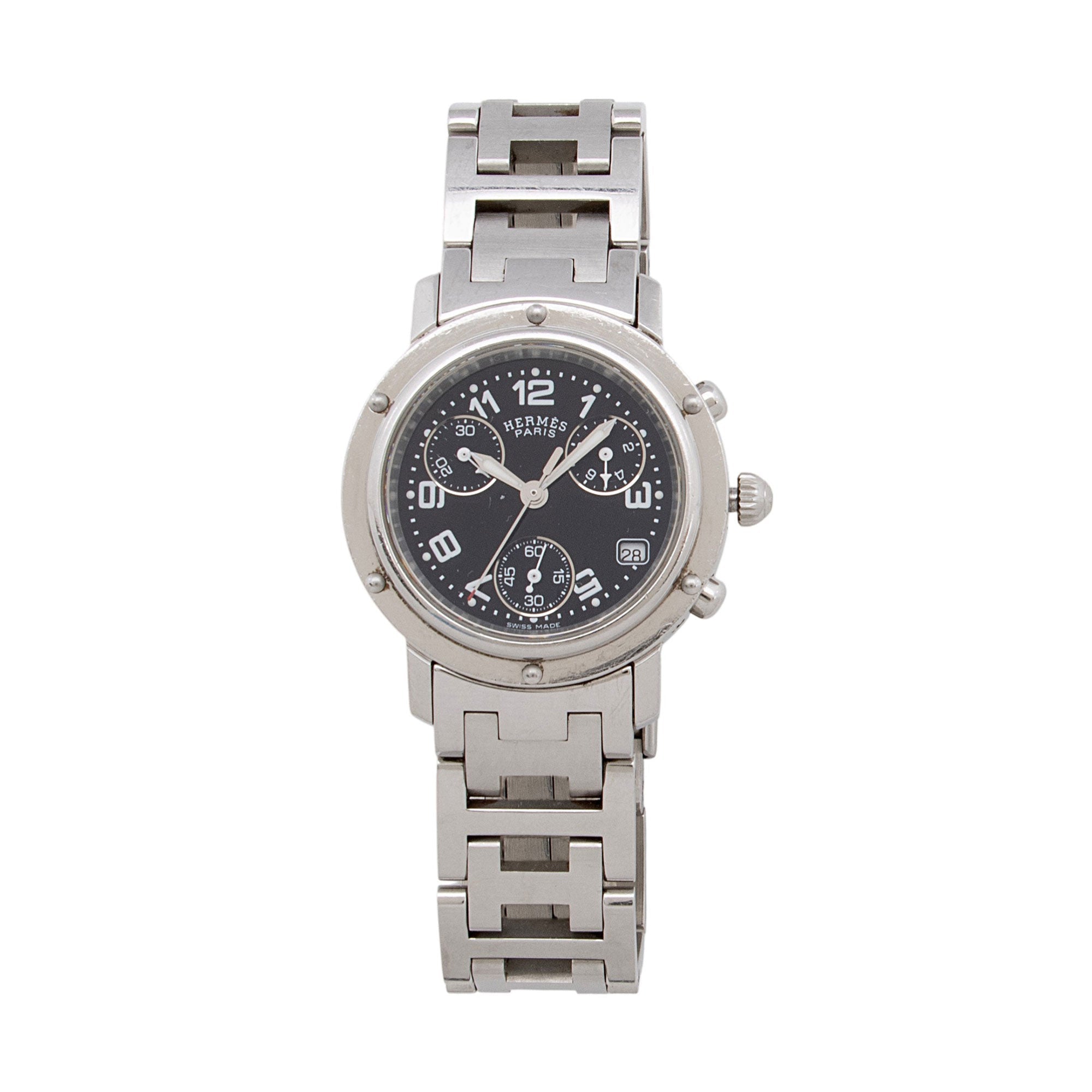 Hermes Stainless Steel Quartz Clipper Chronograph 31mm Watch