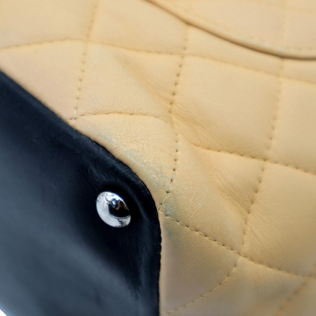 CHANEL Cambon Ligne Quilted Tote Bag Beige
