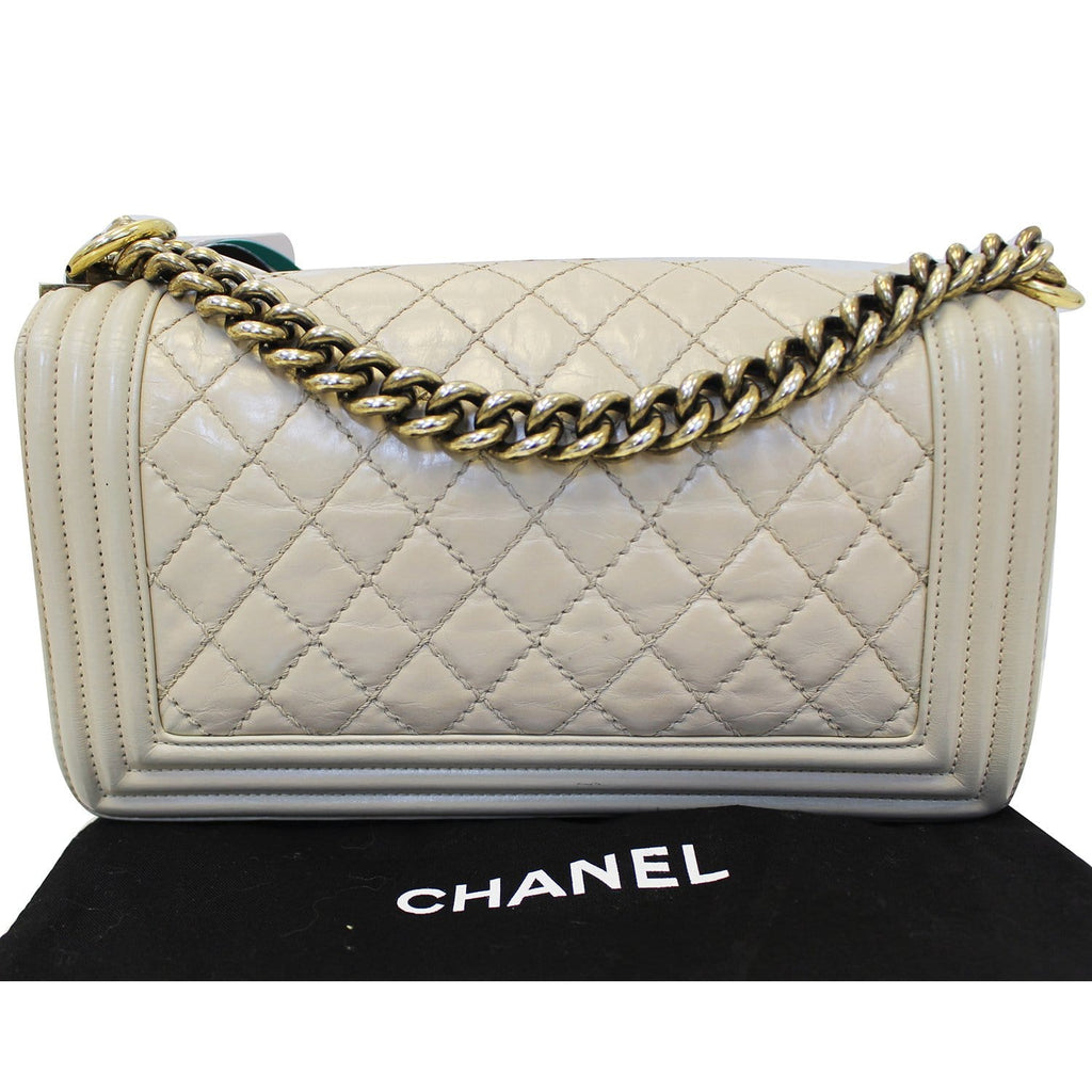 CHANEL Medium Boy Flap Quilted Leather Beige Shoulder Bag