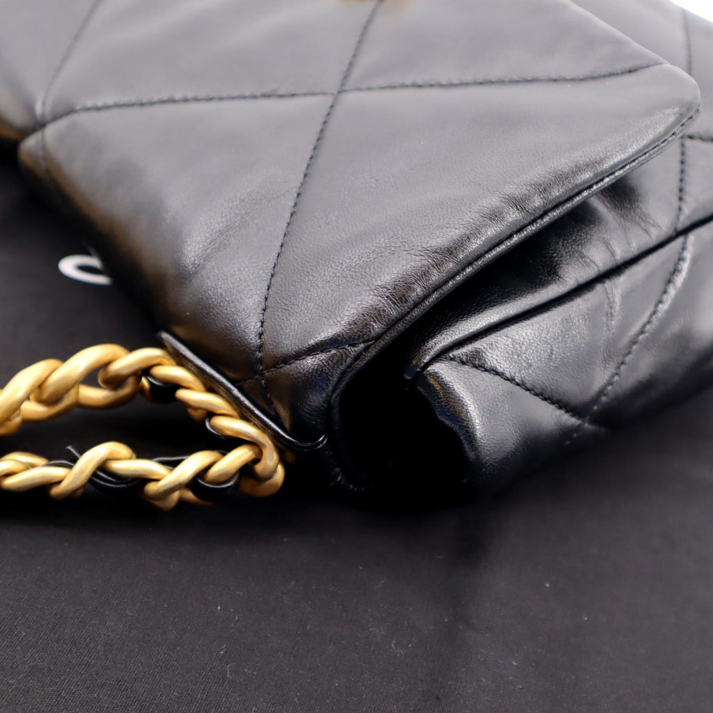 CHANEL 19 Small Flap Quilted Lambskin Leather Shoulder Bag Black