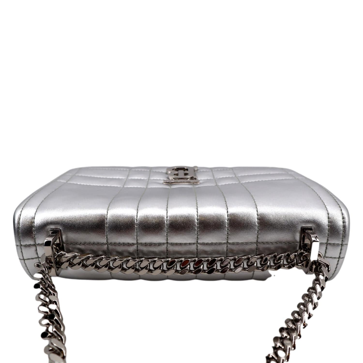BURBERRY Lola Small Quilted Metallic Leather Shoulder Bag Silver