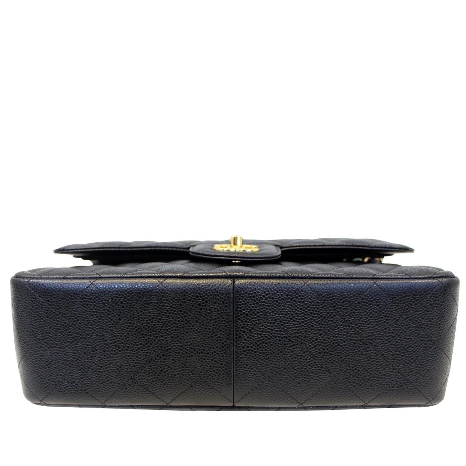 CHANEL Classic Jumbo Caviar Leather Double Flap Shoulder Bag Black