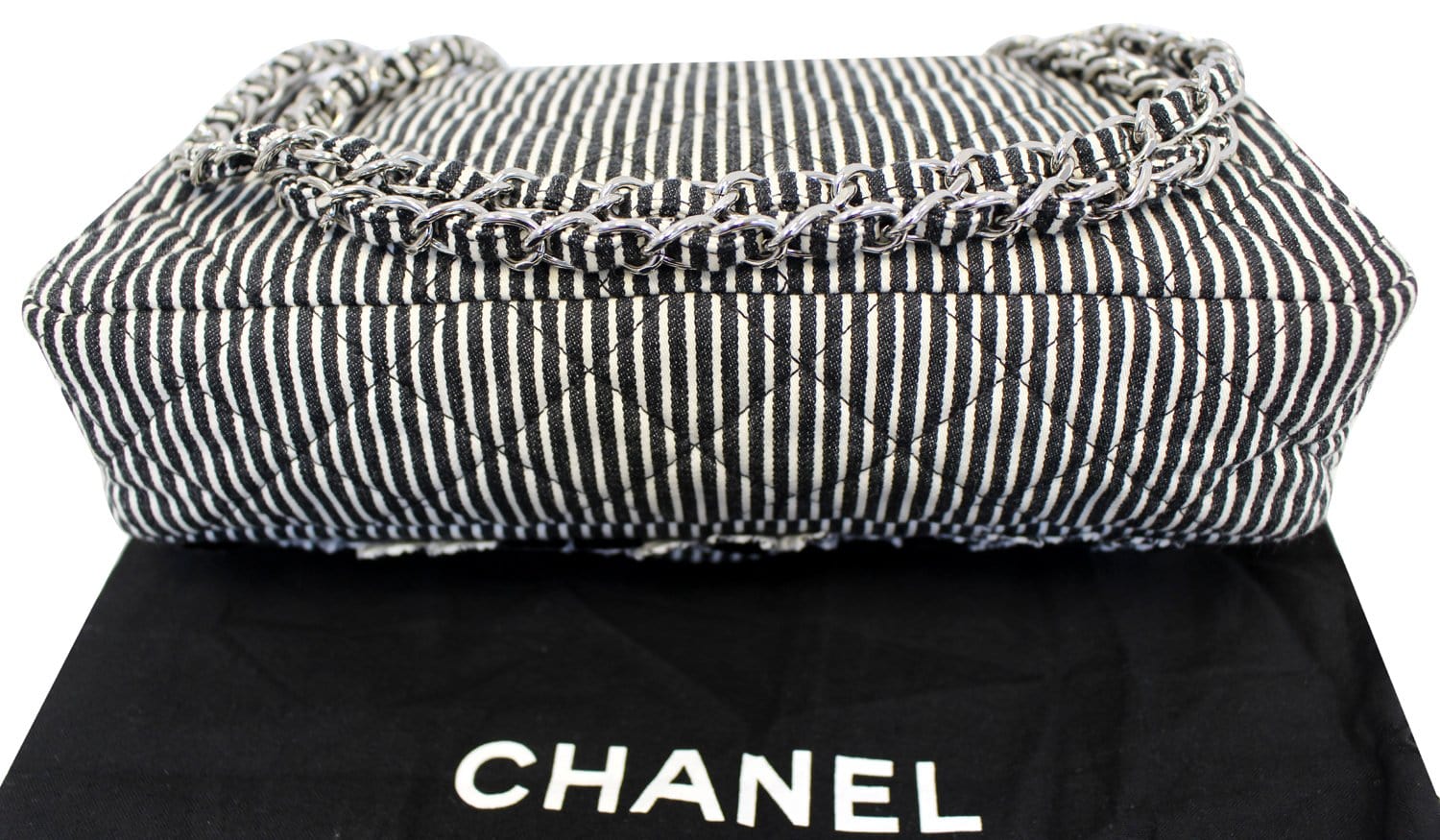 CHANEL Black/White Striped Medium Flap Shoulder Bag - Sale