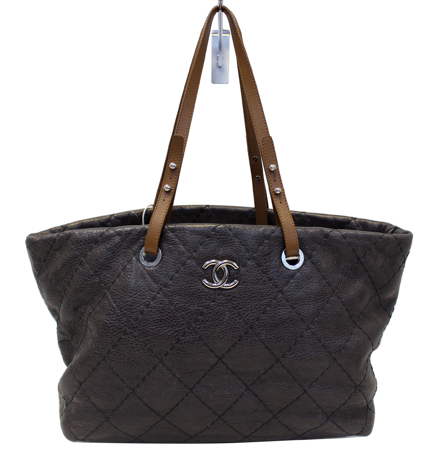 CHANEL Dark Brown Glazed Leather On the Road Tote Bag