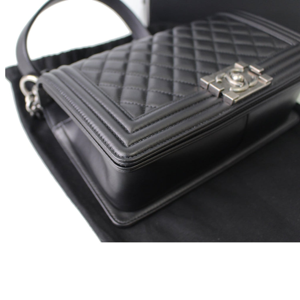CHANEL Boy Medium Lambskin Leather Shoulder Bag Black