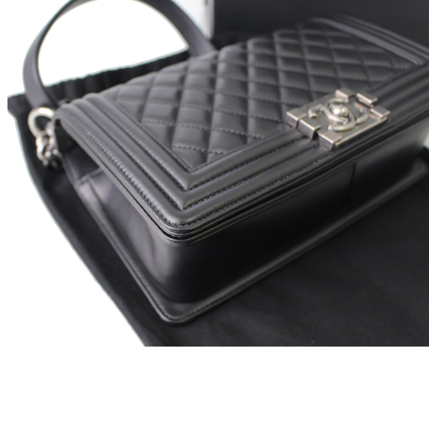 CHANEL Boy Medium Lambskin Leather Shoulder Bag Black