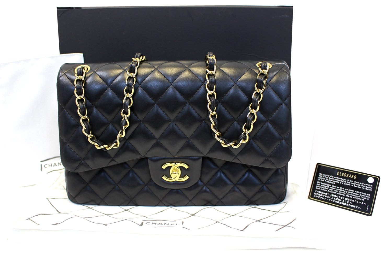 CHANEL Black Quilted Leather Jumbo Double Flap Shoulder Bag