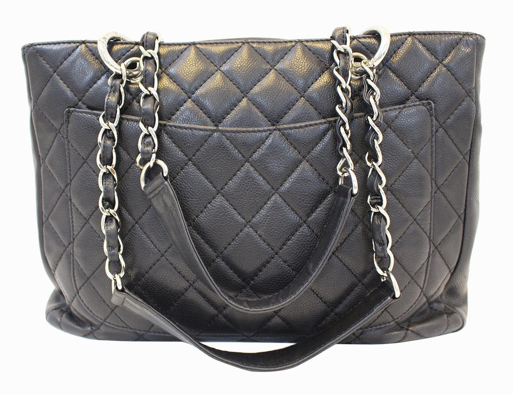 CHANEL Black Caviar Leather Grand Shopping Tote Bag