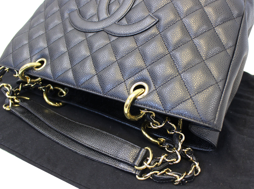 CHANEL Black Caviar Leather Grand Shopping Tote Bag