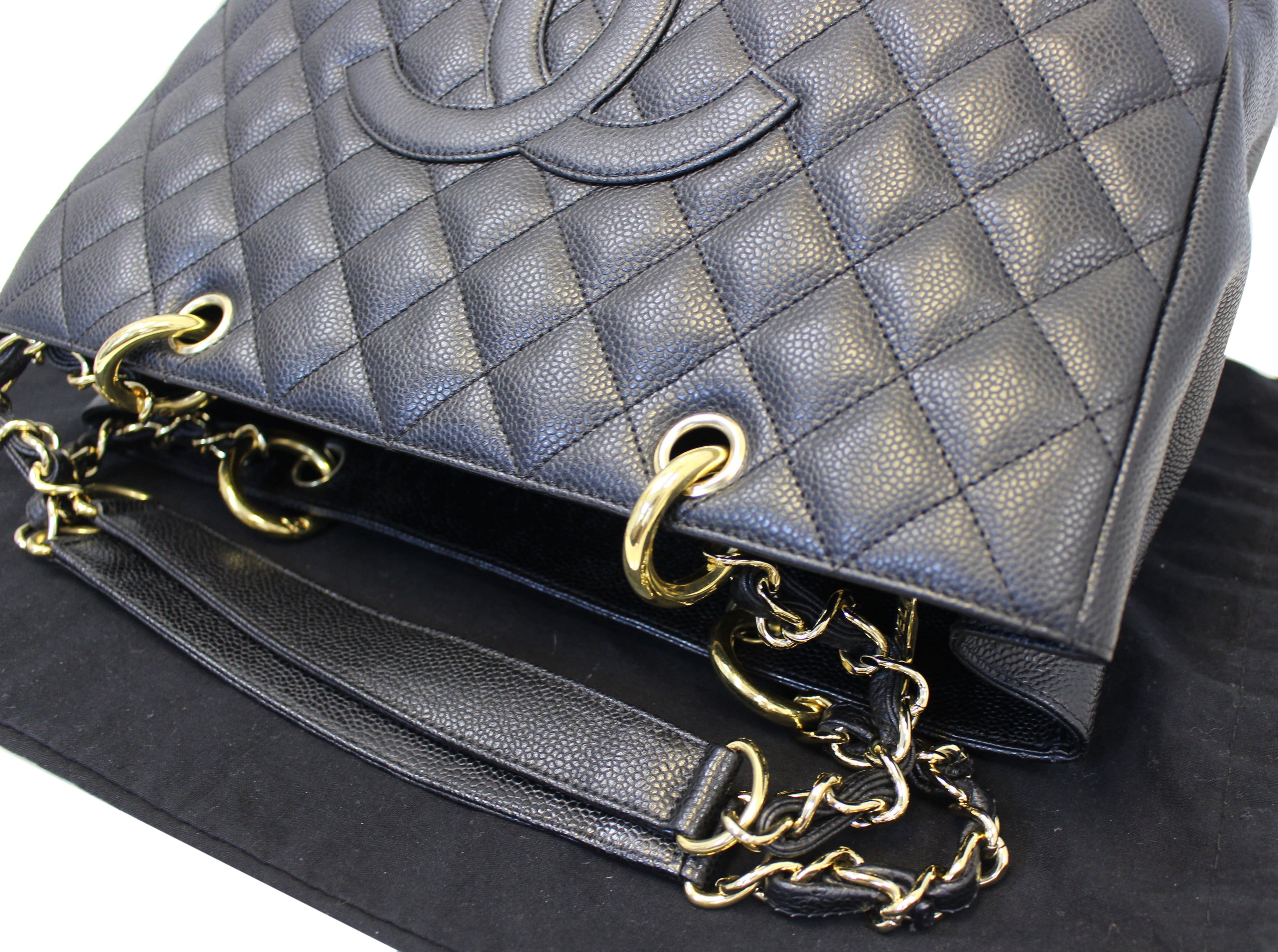 CHANEL Black Caviar Leather Grand Shopping Tote Bag