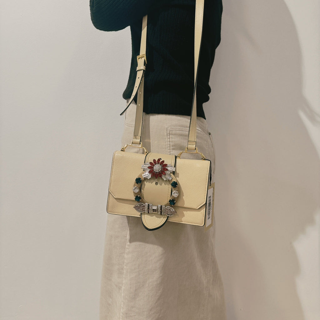 MiuMiu Raffia Madras Crystal Embellished Lady Shoulder Bag TWS