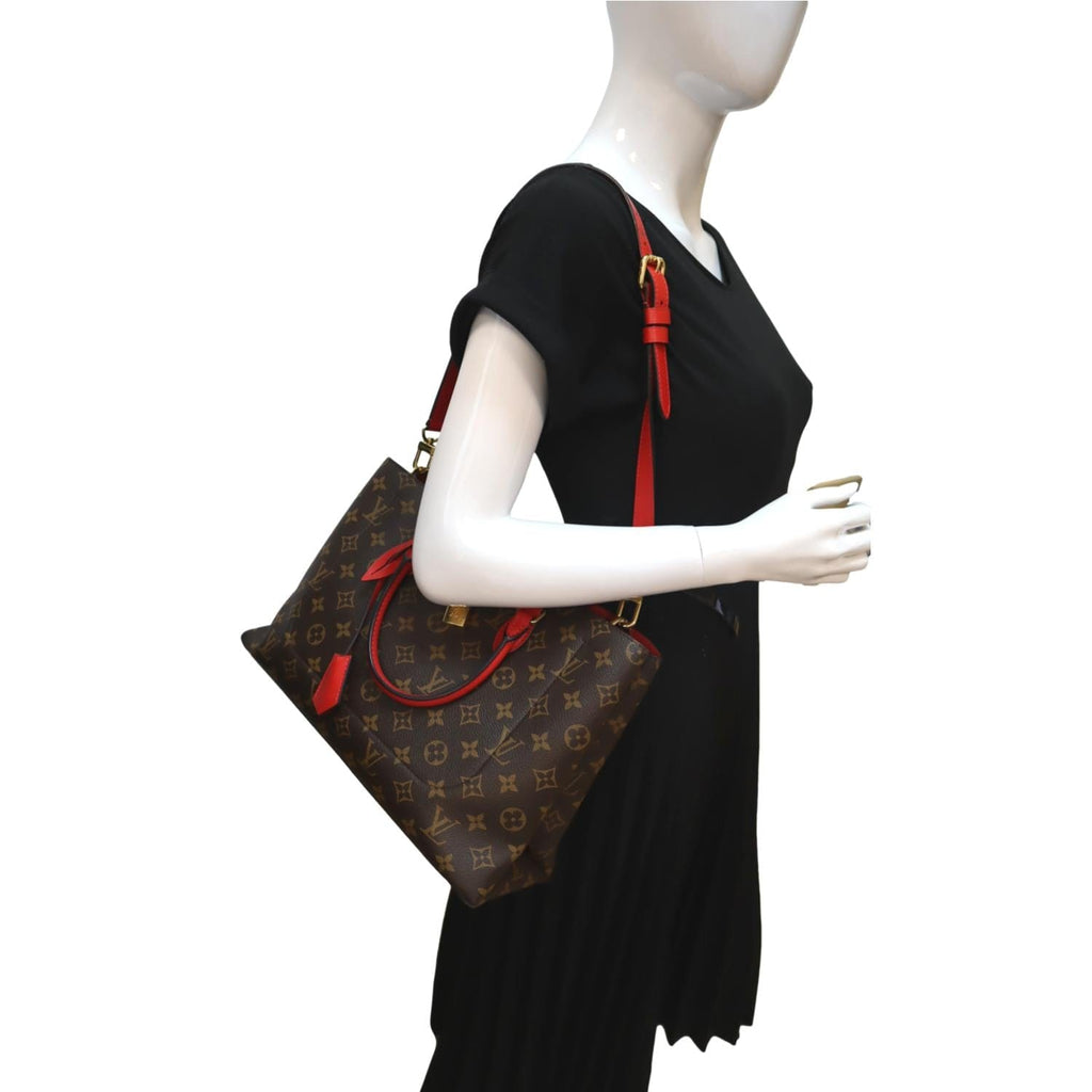 LOUIS VUITTON Flower Monogram Canvas Tote Shoulder Bag Cerise