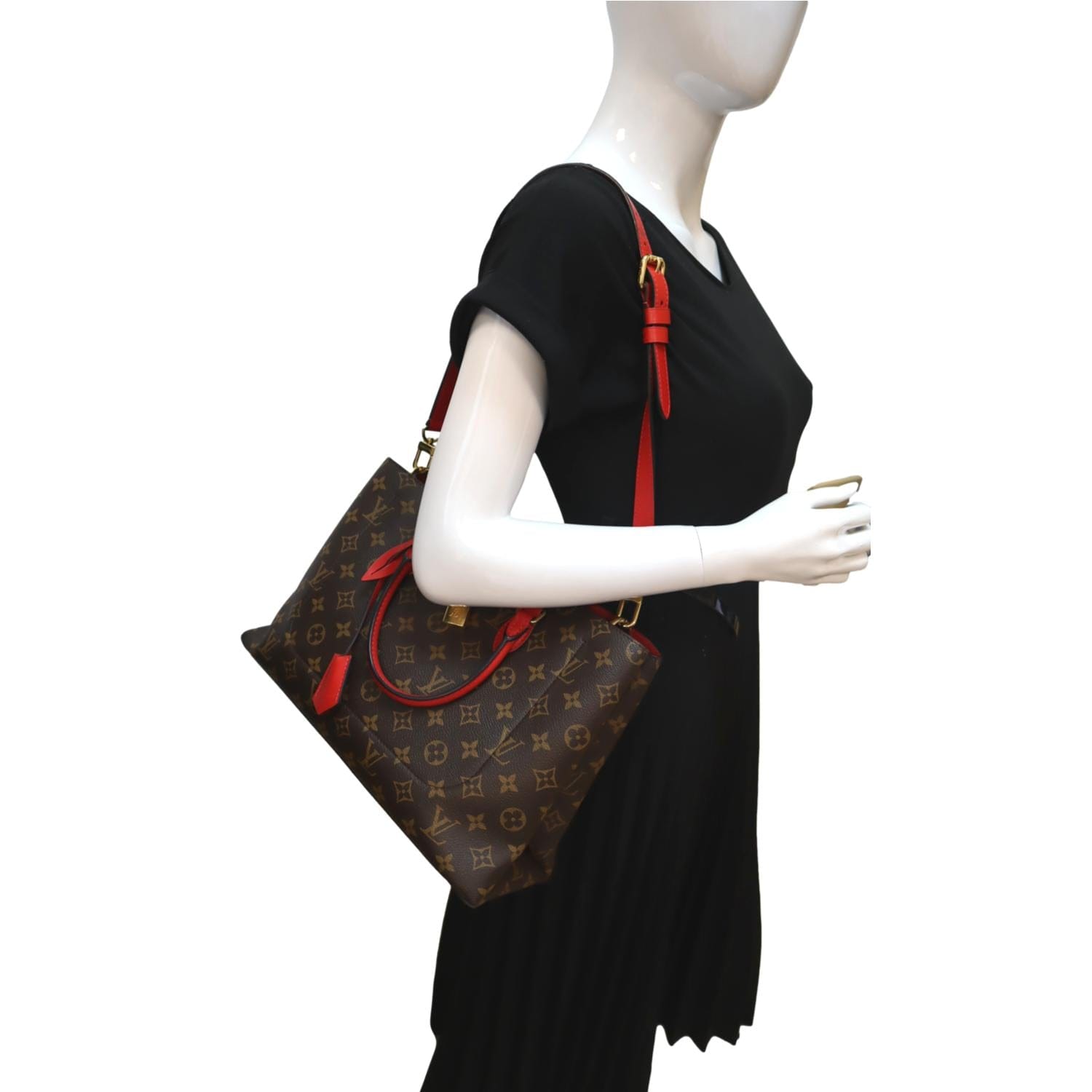 LOUIS VUITTON Flower Monogram Canvas Tote Shoulder Bag Cerise