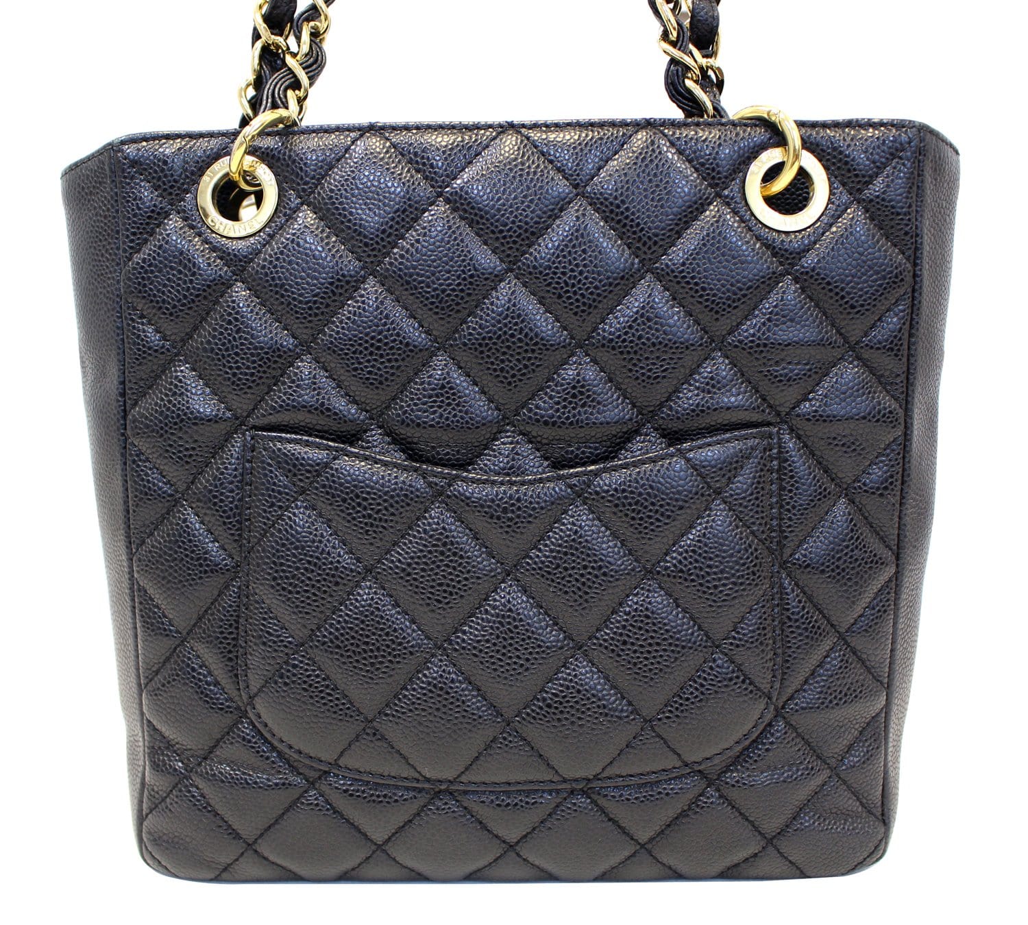 CHANEL Black Caviar Leather Petite Shopping Tote Bag