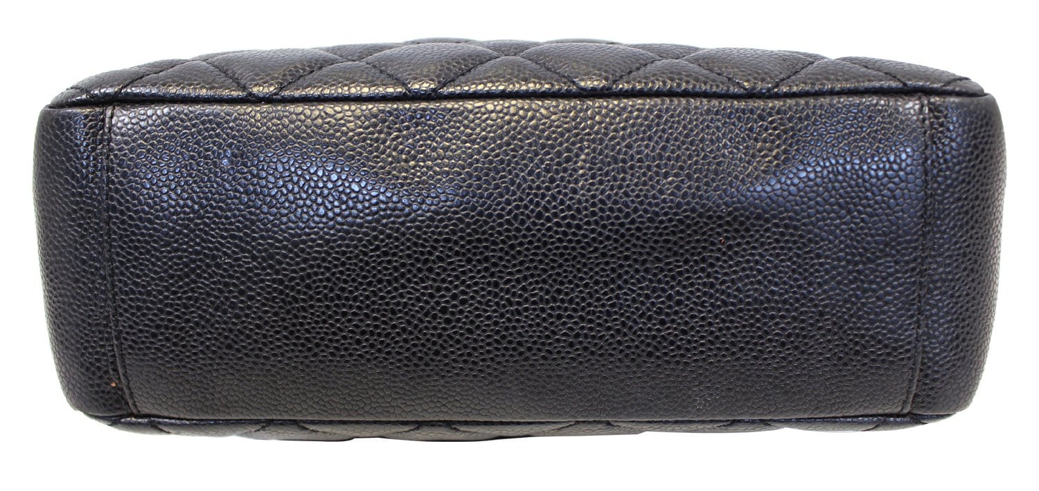 CHANEL Black Caviar Leather Petite Shopping Tote Bag
