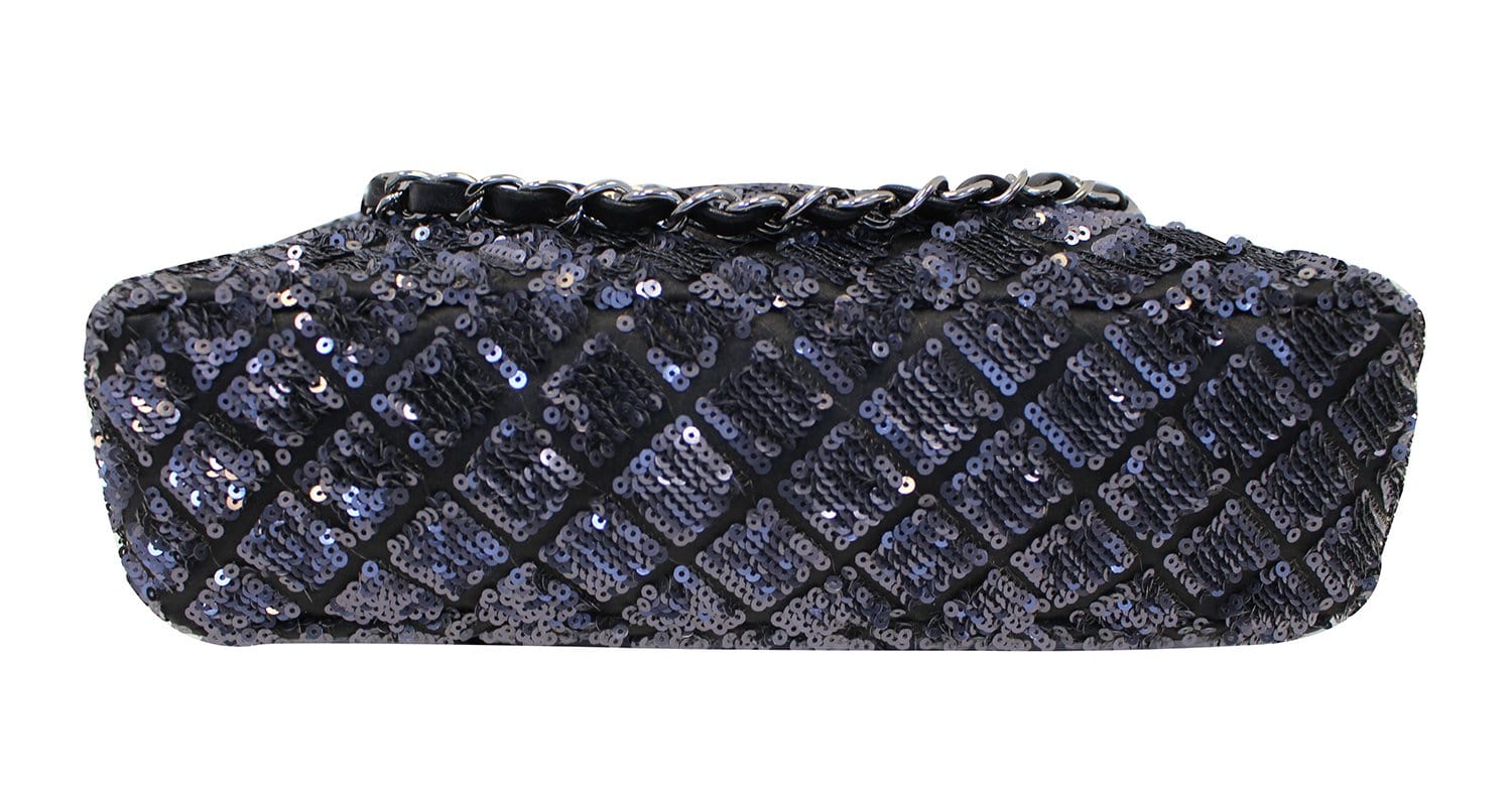 CHANEL Navy Blue/Dark Grey Sequin Flap Shoulder Bag Limited Edition