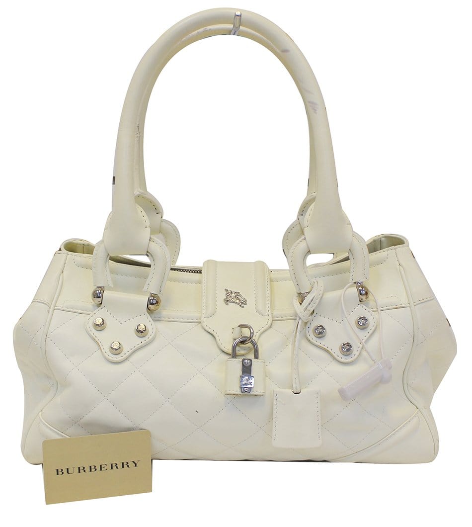 BURBERRY White Quilted Leather Montgomery Satchel Shoulder Bag