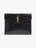 Saint Laurent Uptown Clutch Black Embossed Leather Small