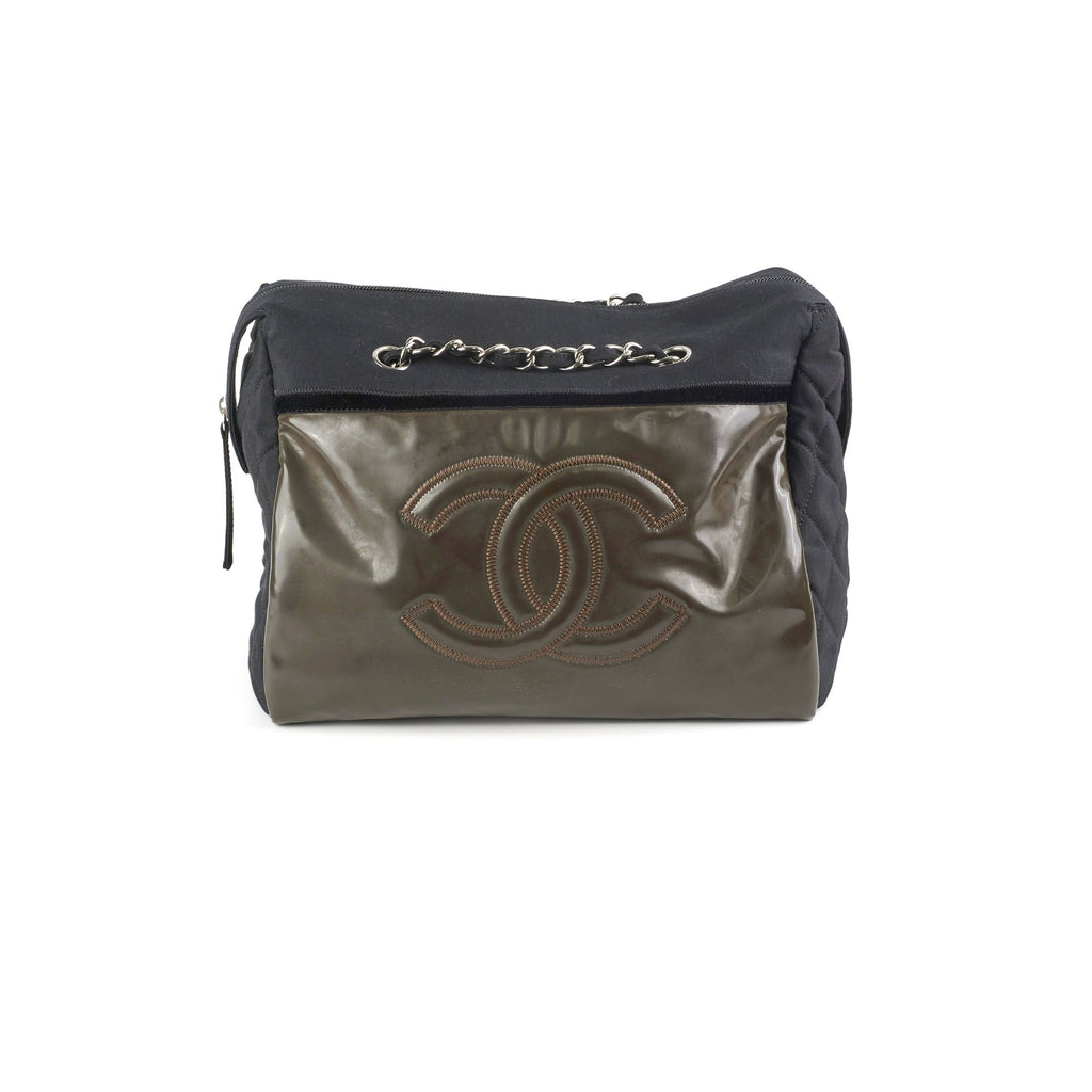 Chanel CC Logo Black Khaki Tote Bag