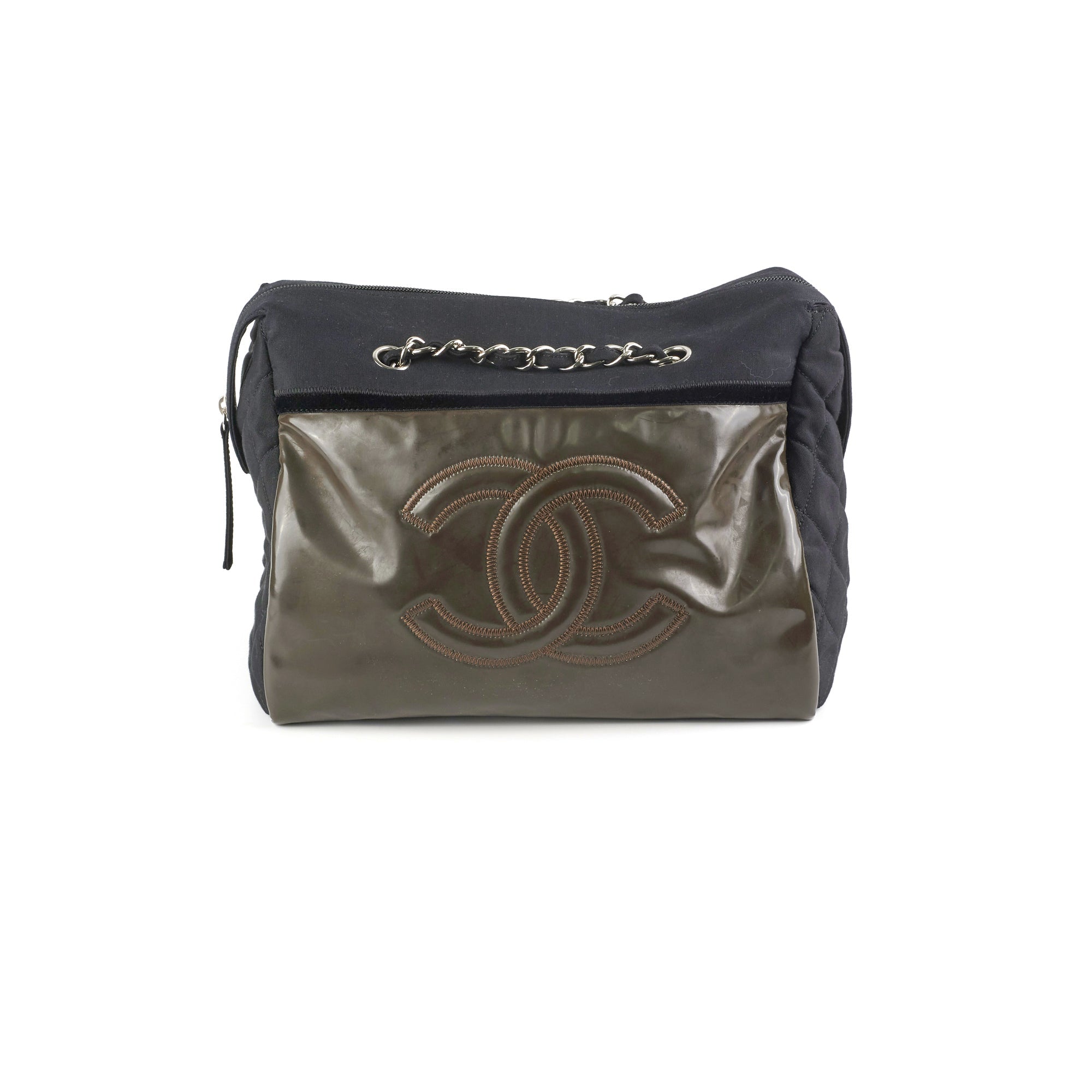 Chanel CC Logo Black Khaki Tote Bag