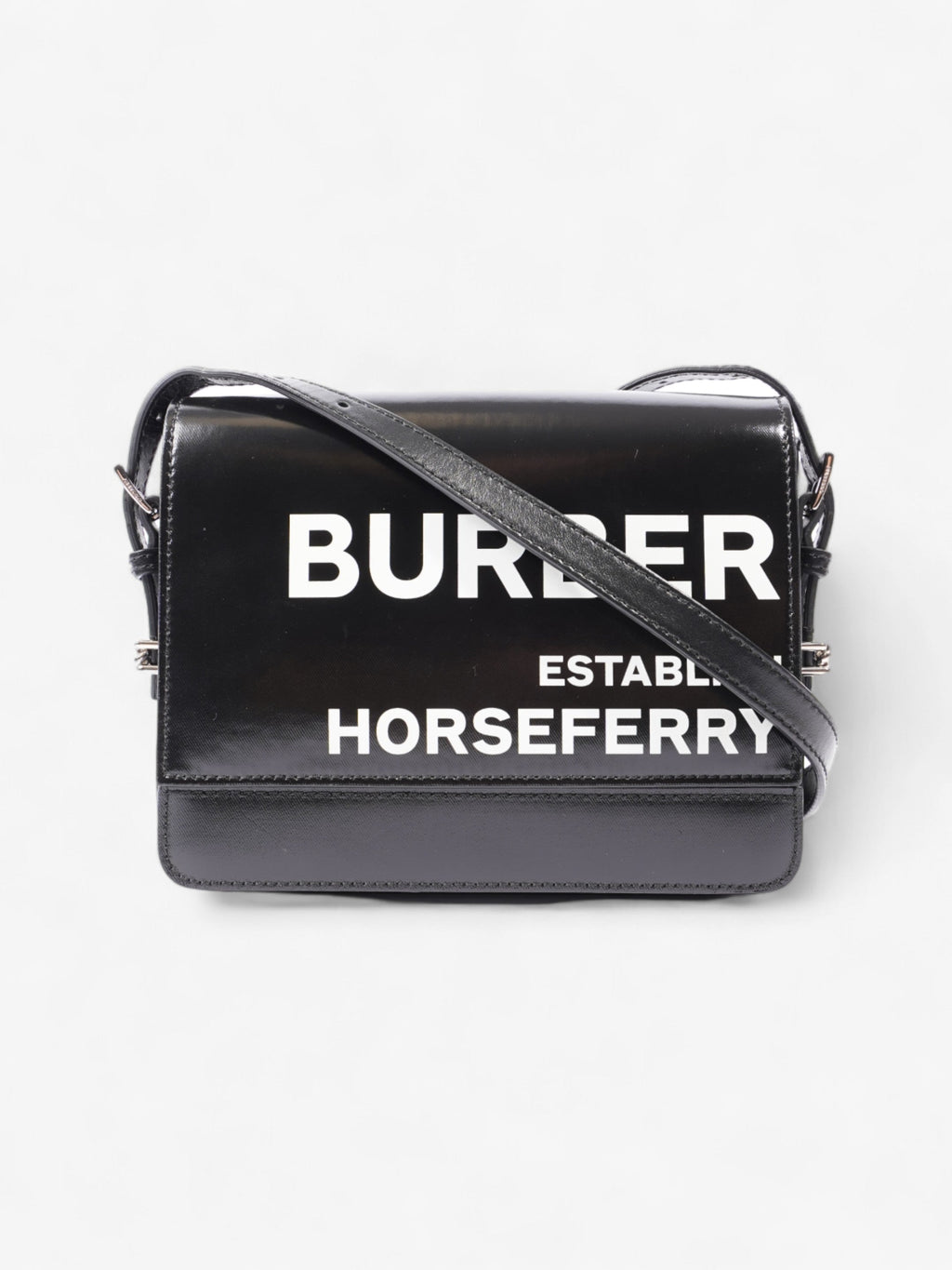 Burberry Horseferry Print Shoulder Bag Black / White Patent Leather