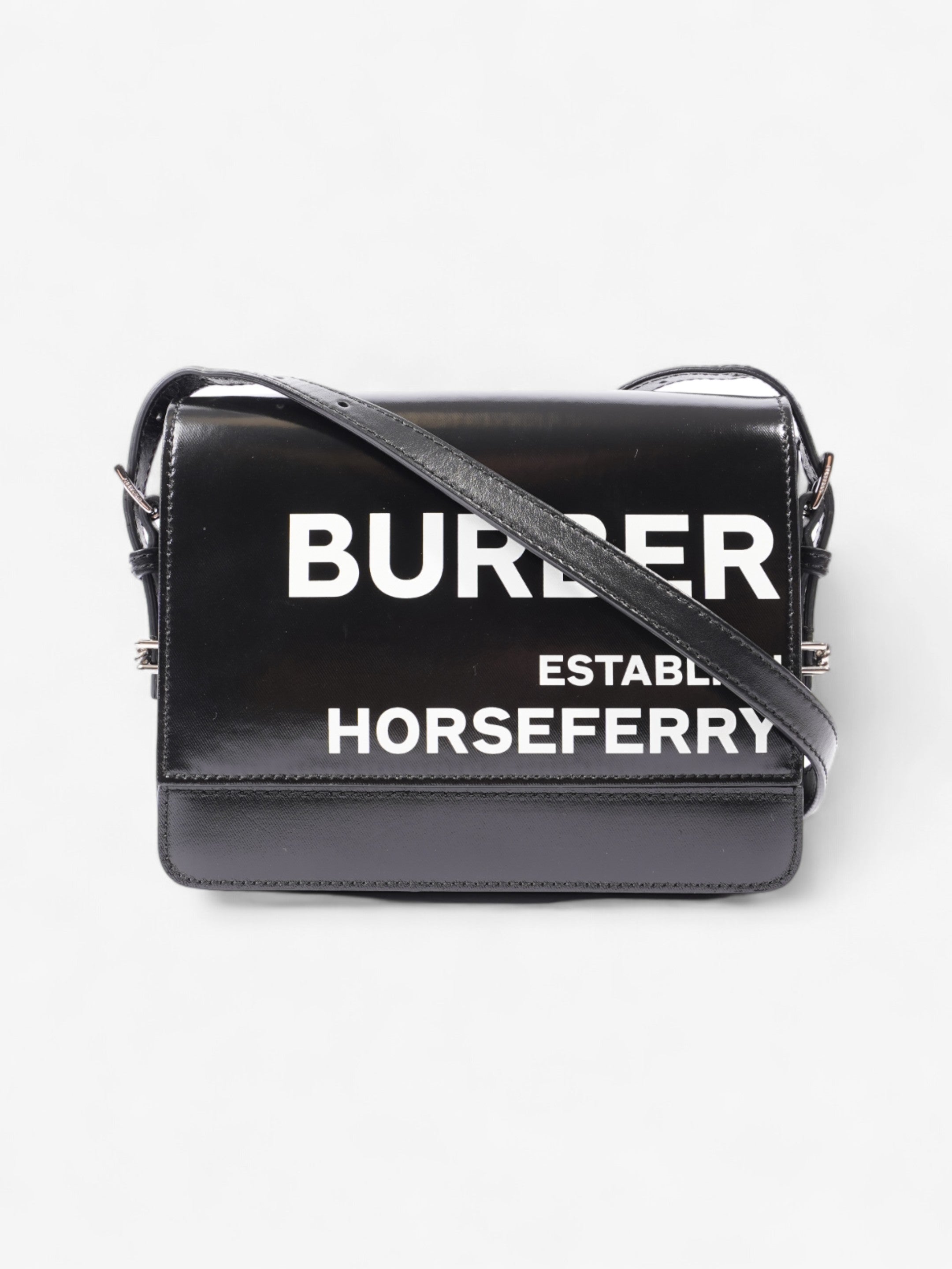 Burberry Horseferry Print Shoulder Bag Black / White Patent Leather