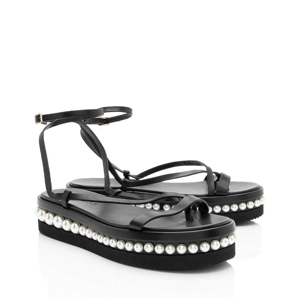 Jimmy Choo Leather Pearl Pine Platform Sandals - Size 9.5 / 39.5