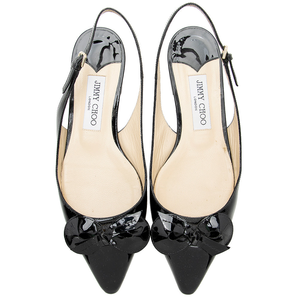 Jimmy Choo Patent Leather Blare Bow Flats - Size 9 / 39 (SHF-17941)