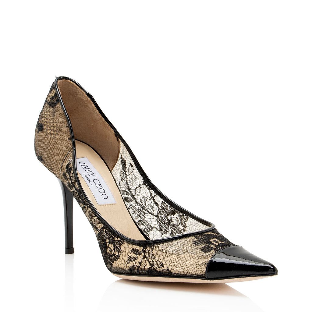 Jimmy Choo Patent Leather Lace Amika Pumps - Size 7.5 / 37.5