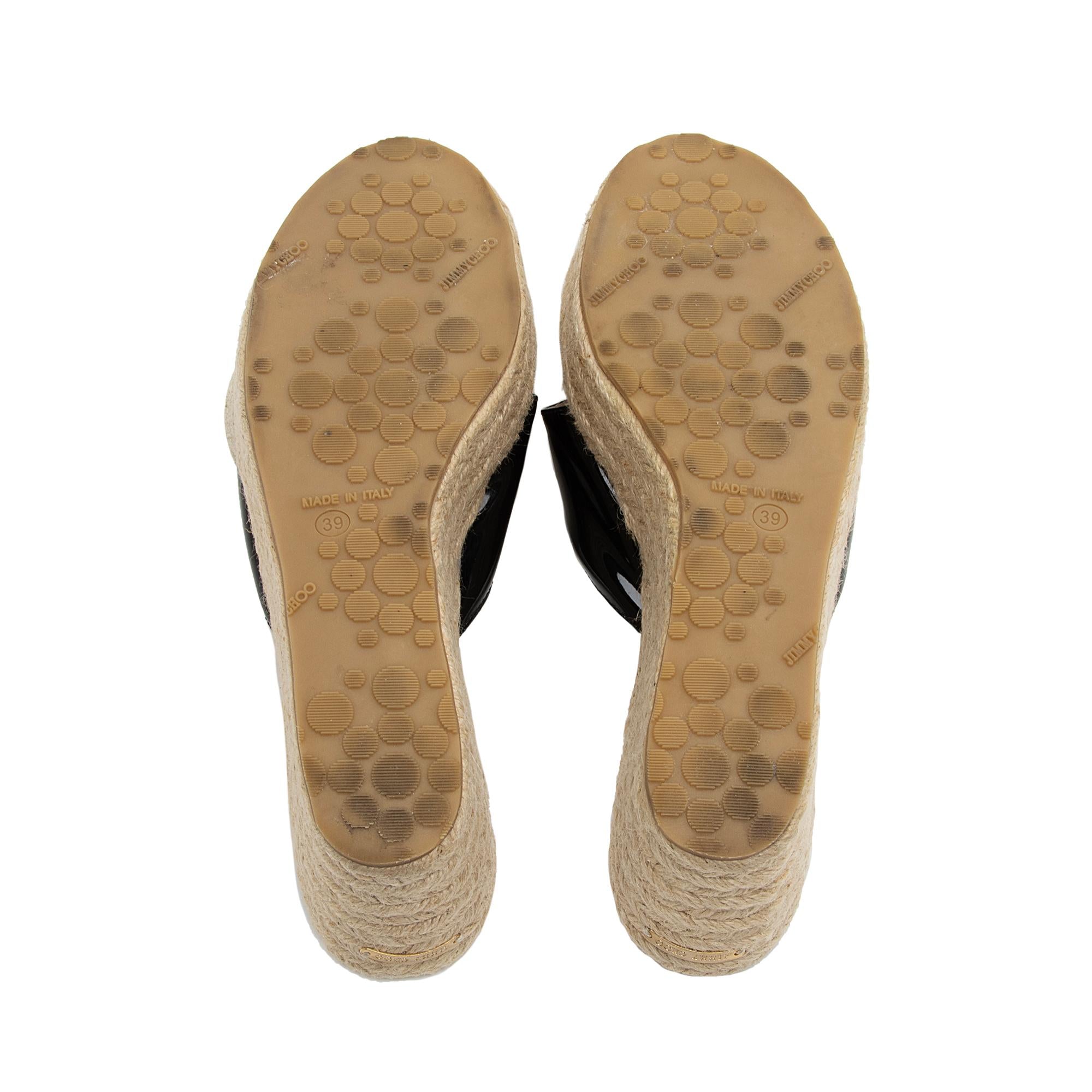 Jimmy Choo Patent Leather Paisley Espadrille Wedge Sandals - Size 9 / 39 (SHF-xcqWQu)