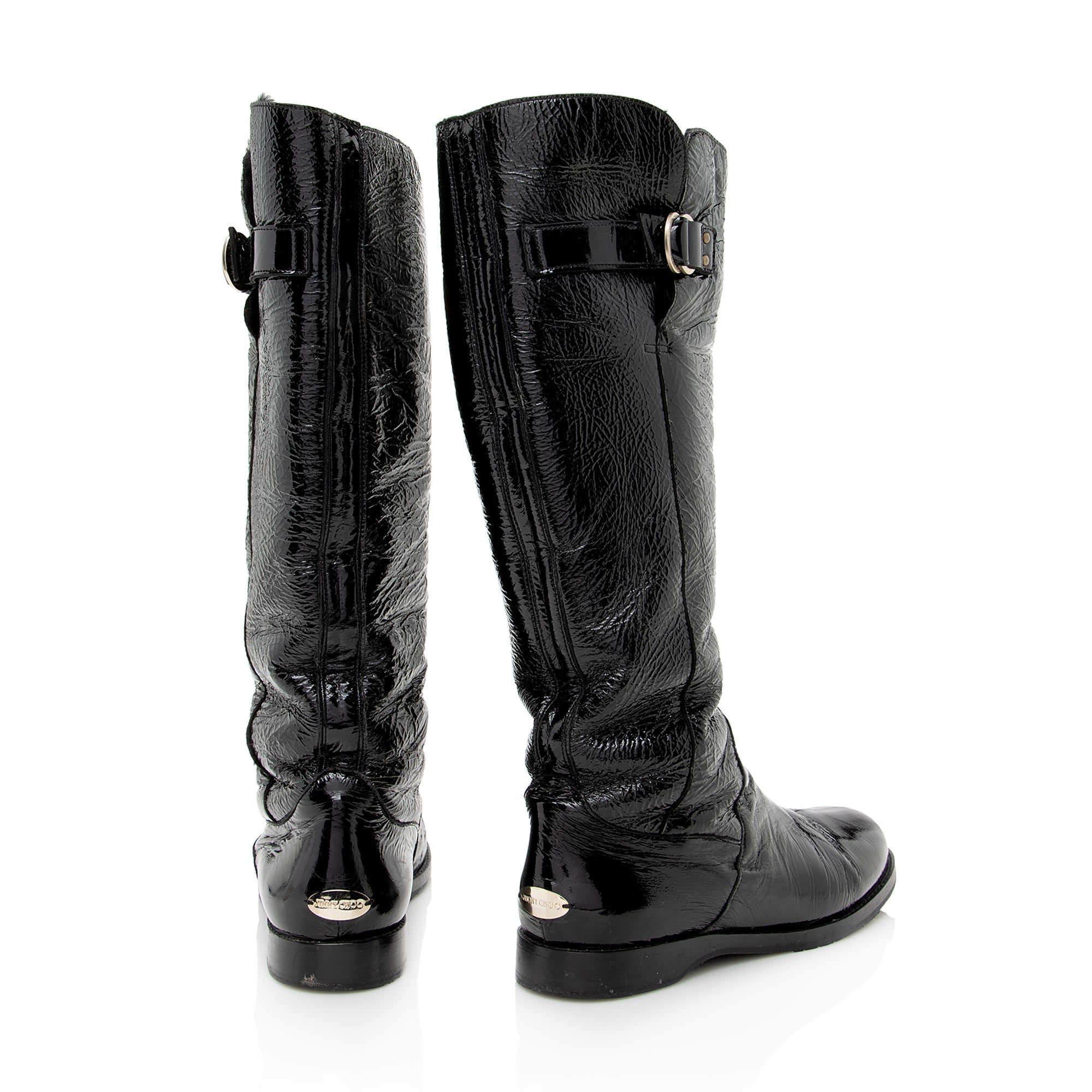 Jimmy Choo Patent Leather Shearling Yanis Knee High Boots - Size 7 / 37 (SHF-22761)