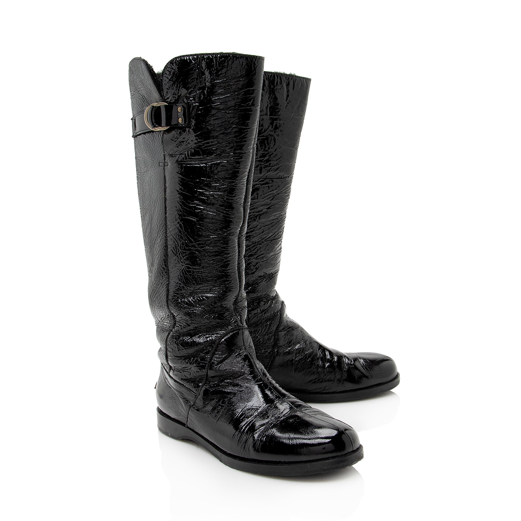 Jimmy Choo Patent Leather Shearling Yanis Knee High Boots - Size 7 / 37 (SHF-22761)