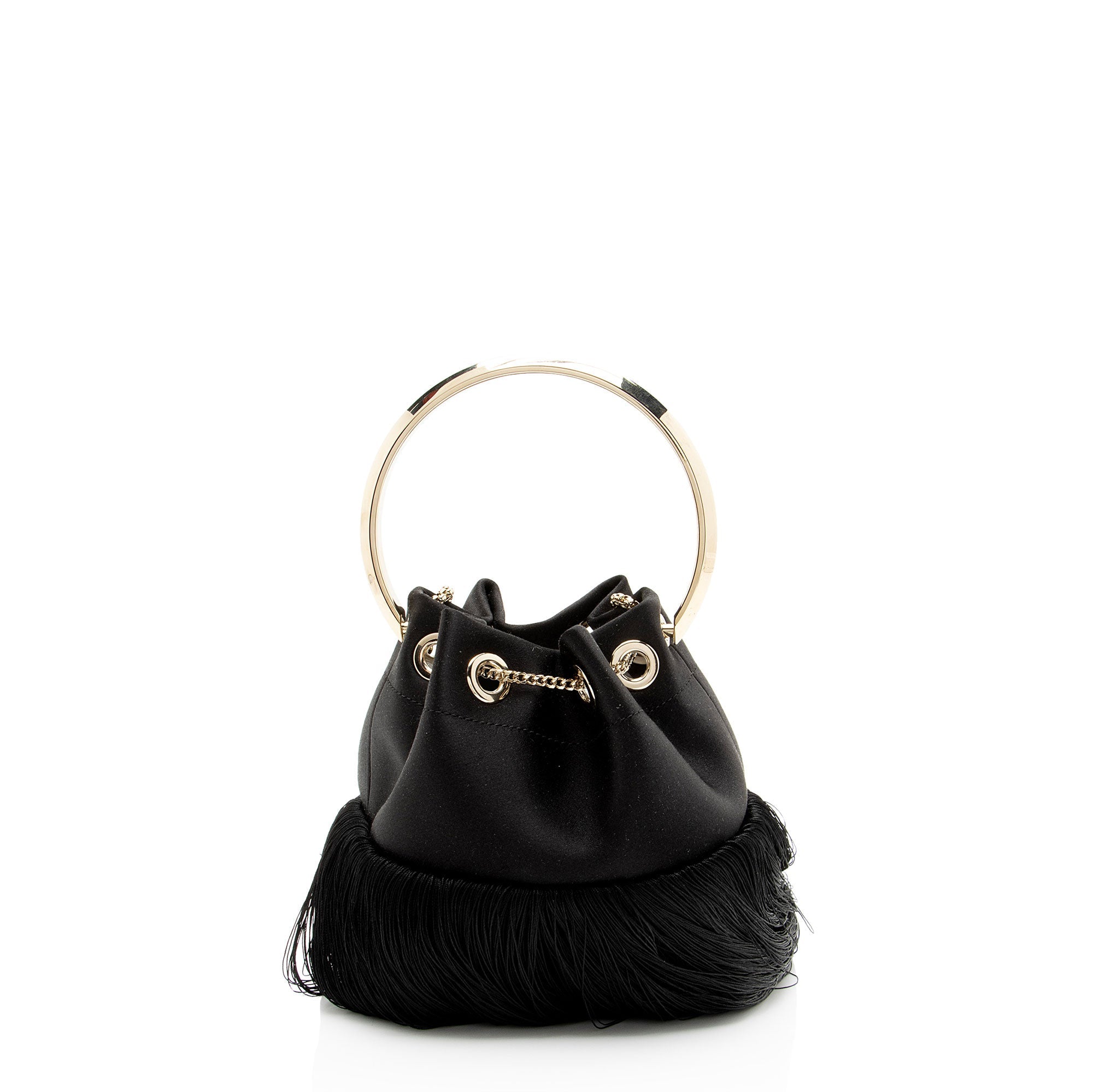 Jimmy Choo Satin Fringe Bon Bon Bucket Bag