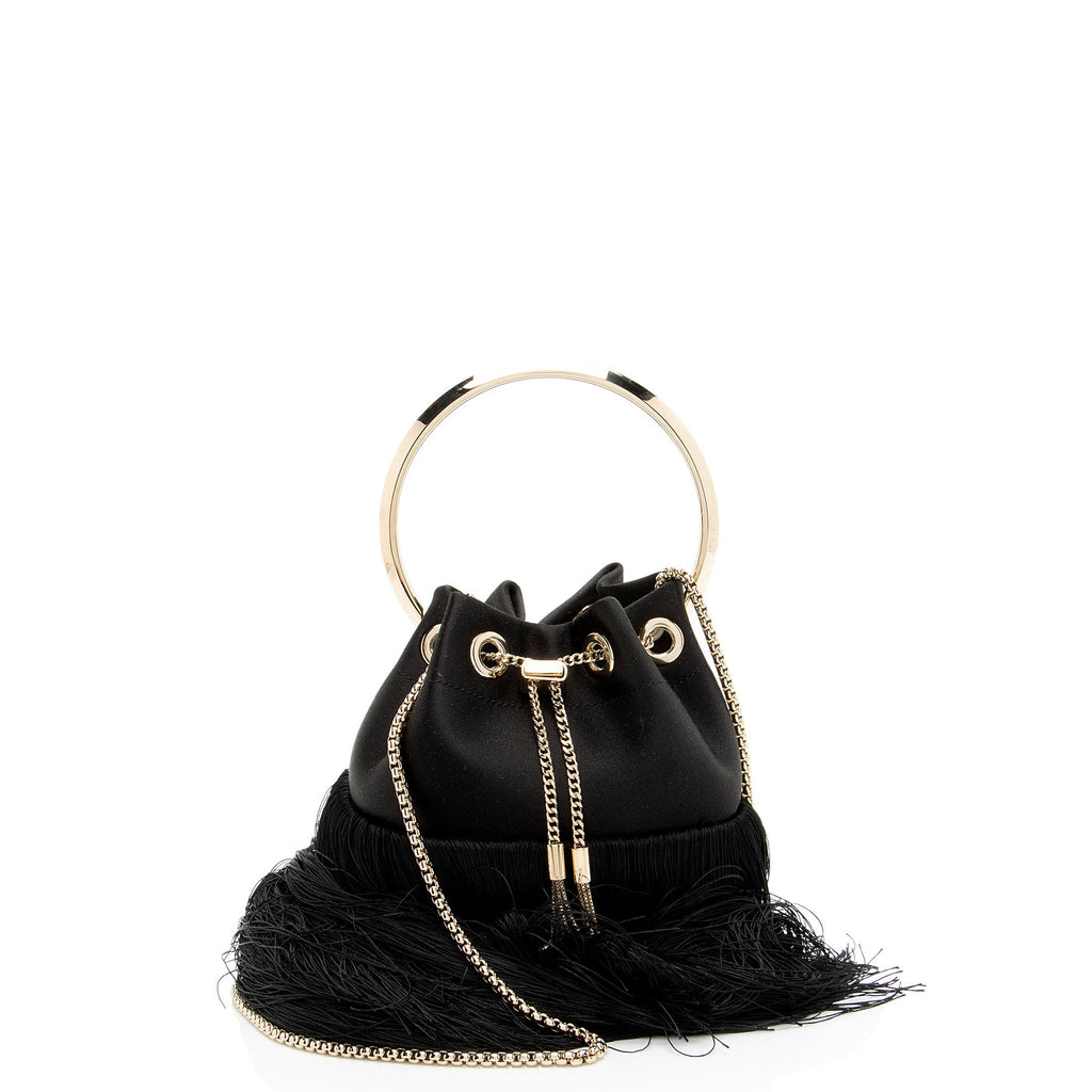 Jimmy Choo Satin Fringe Bon Bon Bucket Bag
