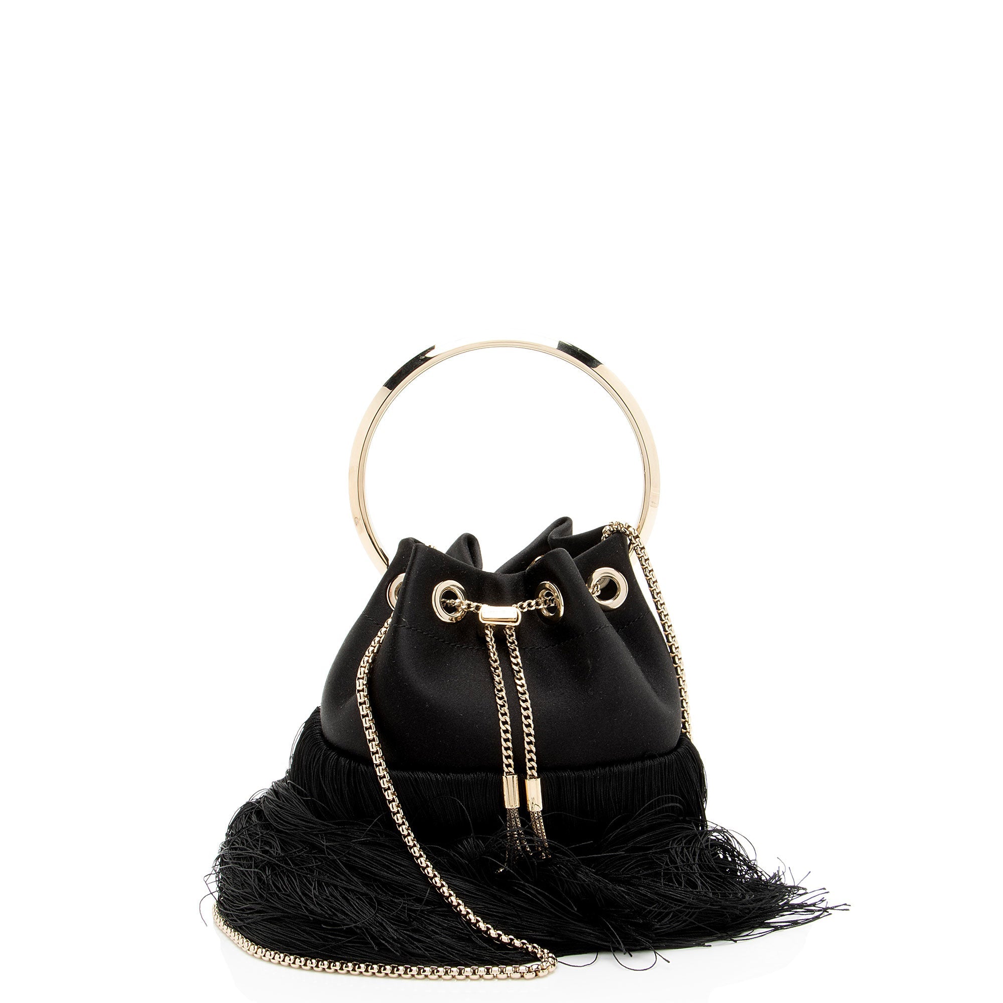 Jimmy Choo Satin Fringe Bon Bon Bucket Bag
