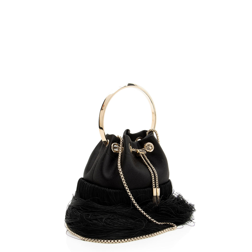 Jimmy Choo Satin Fringe Bon Bon Bucket Bag